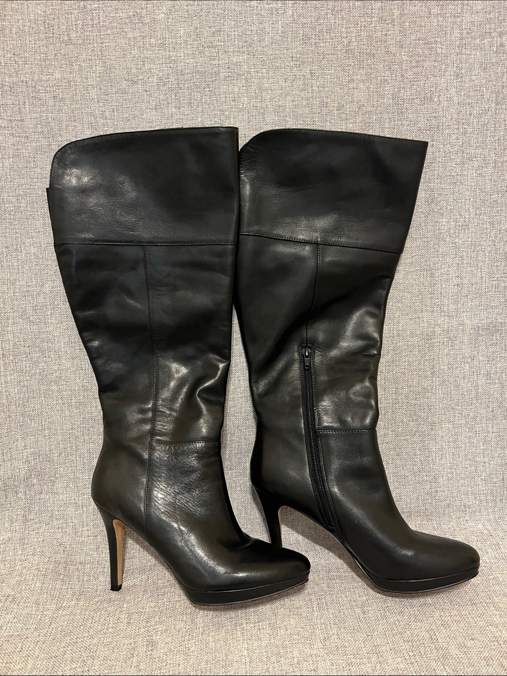 Audrey Brooke Black Leather High Heel Boots
